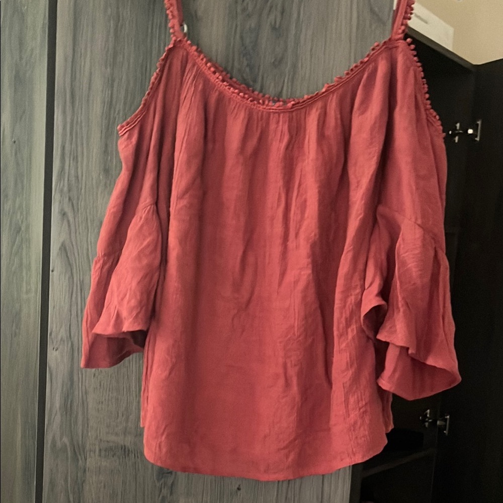 Rust-Orange Flutter Crepe Sleeve Blouse by Forever 21